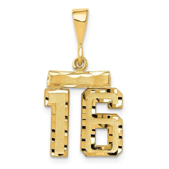 14K Gold Small Number 16 Charm Pendant FindingKing Jewerly 27mm x 13mm {1}