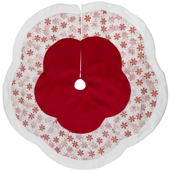 Northlight 48" Red and White Glitter Snowflake Scallop Christmas Tree Skirt {3}