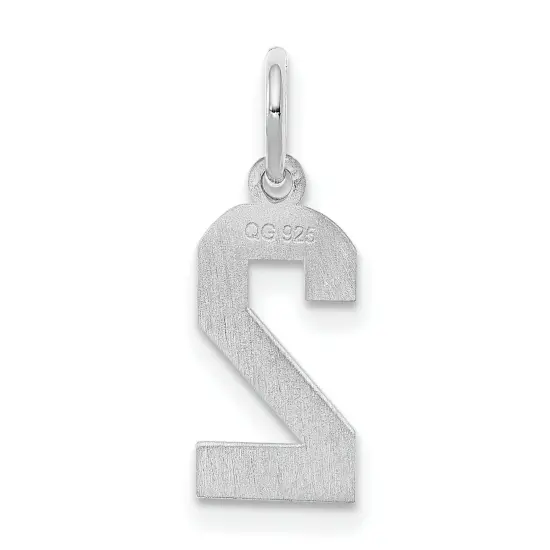 Sterling Silver Small Satin Number 2 Charm Pendant Jewerly 19mm x 7mm {5}