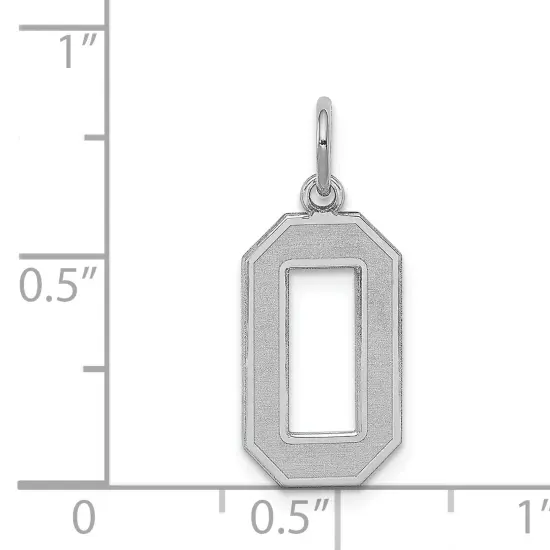 Sterling Silver Medium Satin Number 0 Charm Pendant Jewerly 22mm x 9mm {5}