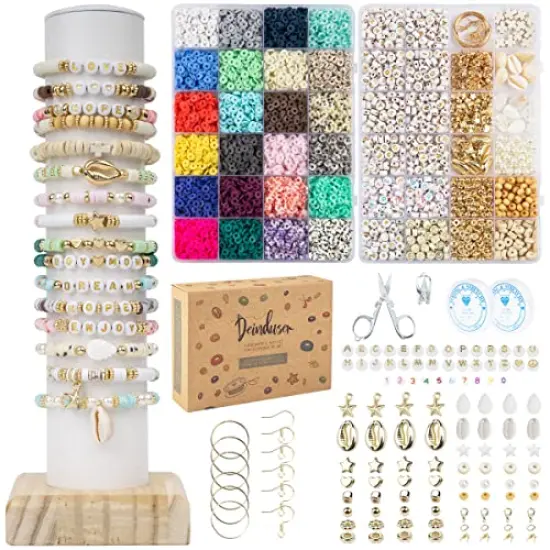 Clay Beads 7200 Pcs 2 Boxes Bracelet Making Kit - 24 Colors Polymer Clay Beads for Bracelet Making - Jewelry Making kit with Gift Pack - Bracelet Making Kit for Adults - Heishi Disc Beads {1}