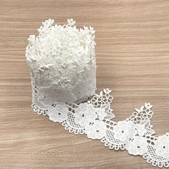 VL 6623 White Wide Venice Lace Trim Rose Flower and leaves, 3&rdquo; (76mm) x 2 yards. perfect for DIY crafting, sewing {3}