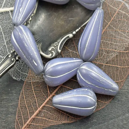 22x11mm Silver Washed Thistle Opal Melon Drop Beads {3}