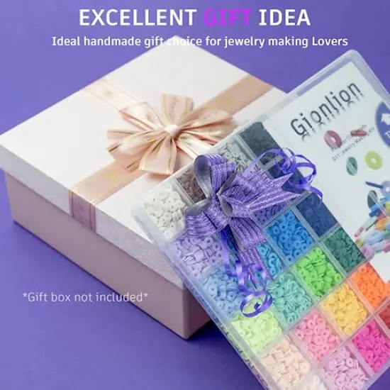 6000 Pieces Clay Beads for Bracelet Making, 24 Colors Flat Round Polymer Clay Beads 6mm Spacer Heishi Beads with Pendant Charms Kit and Elastic Strings for Jewelry Making Kit Bracelets Necklace {2}