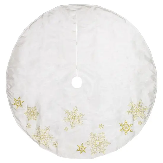 Northlight 48" White with Gold Embroidered Snowflakes Christmas Tree Skirt {3}