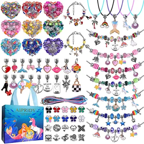 DIY Charm Bracelet Making Kit - 150-Piece Unicorn Mermaid Craft Set for Girls, Ideal Arts and Crafts Gift for Teens Ages 6-12 {1}