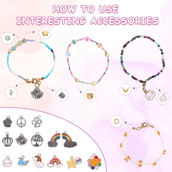 48000 Pieces 2mm Glass Seed Beads for Jewelry Making Kit, 96 Colors Small Bracelet Beads with Pendant Charms Kit and Letter Beads for Bracelets Necklace Ring Making, DIY, Art and Craft {4}