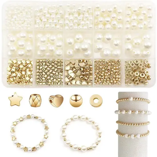 750 Pieces Beads for Bracelets Making Kit DIY Pearl Beads for Jewelry Making Kit for Adults Charms for Bracelets String Crystal Beads for Bracelets Making Kit for Girls Jewelry Making Supplies {2}