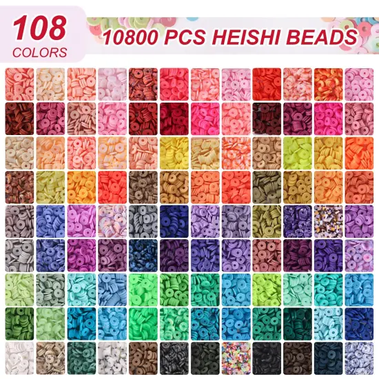 10800 Pieces Clay Beads for Bracelet Making Kit, 108 Colors Polymer Heishi Beads for Girls 8-12, Letter Beads for Jewelry Making Kit, for Preppy, Gifts, Crafts {2}