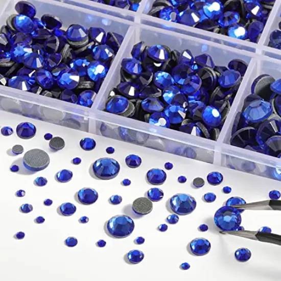 6736pcs Hotfix Rhinestones Flatback,Royal Blue Rhinestones for Crafts Clothes Mixed 5 Sizes, Hotfix Crystals with Tweezers and Wax Pencil Kit, SS6-SS30,Sapphire {2}