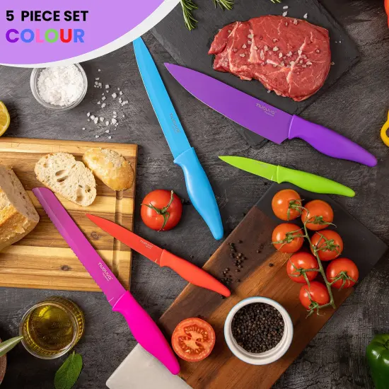 nuovva Kitchen Knife Set with Colour Coding 5 Piece Coloured Knives Set Stainless Steel {5}