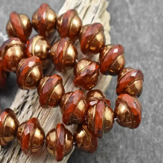 Bronze Washed Pumpkin Orange Saturn Beads {1}