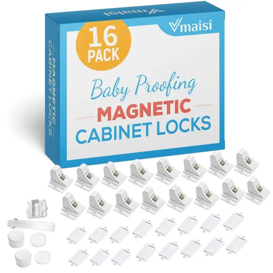 Adhesive Magnetic Locks for Cabinets & Drawers (16 Locks and 2 Keys) {1}