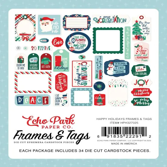 Echo Park Cardstock Ephemera-Frames & Tags, Happy Holidays {2}