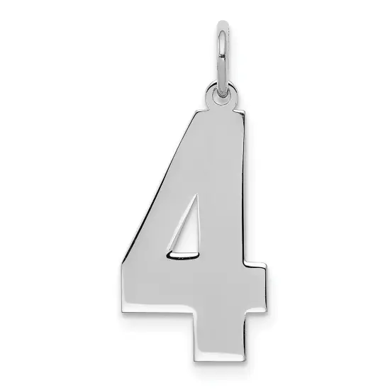 Sterling Silver Large Polished Number 4 Charm Pendant Jewerly 24mm x 10mm {1}