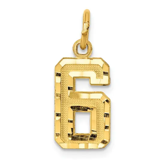 14K Gold Small Number 6 Charm Pendant FindingKing Jewerly 20mm x 7mm {1}