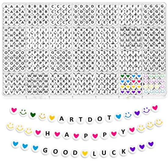 1400 Pieces Letter Beads Kit, 28 Styles Alphabet Beads Colorful Smiley Face Beads Heart Beads for Bracelets and Jewelry Making {2}