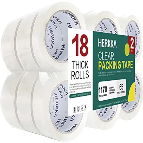 Heavy Duty Clear Packing Tape 18 Rolls for Shipping, Moving, and Packaging Sealing Thicker Clear Tape 2 Inches Wide 65 Yards Per Roll 1170 Total Yards {1}