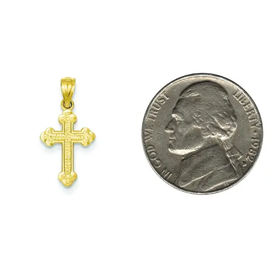 14K Yellow Gold Textured Cross Pendant Charm Jewelry 22mm x 11mm {2}
