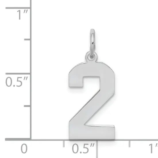Sterling Silver Medium Polished Number 2 Charm Pendant Jewerly 21mm x 8mm {3}