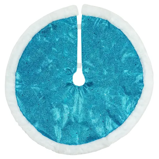 Northlight 20" Blue Glittered Mini Christmas Tree Skirt with Fur Trim {3}