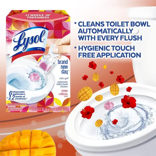 Click Gel Automatic Toilet Bowl Cleaner, Gel Toilet Bowl Cleaner, For Cleaning and Refreshing, Mango & Hibiscus, 6 applicators. {3}