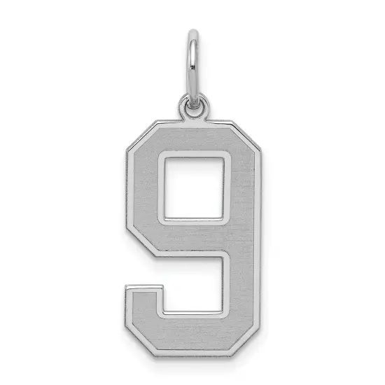 Sterling Silver Large Satin Number 9 Charm Pendant Jewerly 25mm x 11mm {1}