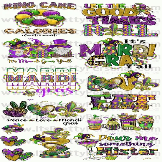 DESIGN #3- Mardi Gras DTF Gang Sheet 22"x48" (Fabric Transfers) {1}
