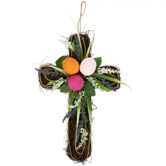 Northlight Twig Cross Wall Decoration with Easter Eggs - 13.25" Brown {1}