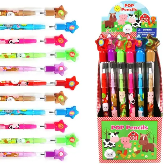 TINYMILLS 24 Pcs Farm Animals Stackable Push Pencil Assortment with Eraser for Party Favors {1}