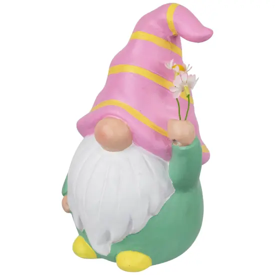 Northlight Gnome Holding Flowers Spring Figurine - 8" - Pink and Green {4}