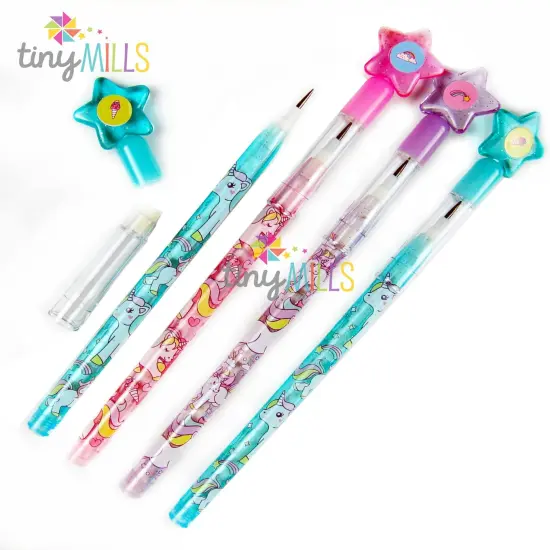 TINYMILLS 24 Pcs Unicorn Stackable Push Pencil Assortment with Eraser {2}
