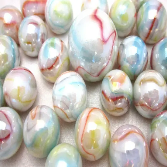 25 Glass Marbles UNICORN Pink/White/Orange/blue game vtg style Swirl Shooter {2}