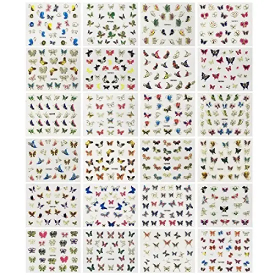 Wrapables 24 Sheets Multicolor Butterfly with Gold Trim Nail Stickers Nail Art Set (Multicolor Butterfly) {2}