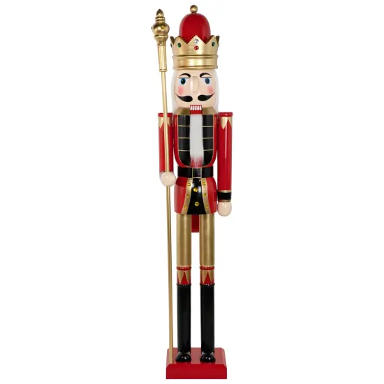 Northlight 6' Giant Commercial Size Wooden Red, Black and Gold Christmas Nutcracker King with Scepter {1}