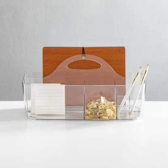 mDesign Plastic Office Storage Organizer Caddy Tote with Handle, 4 Pack - Clear {2}