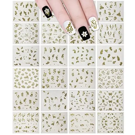 Wrapables 24 Sheets Gold & White Henna Nail Stickers Mandala Nail Stickers Vines Nail Art {1}