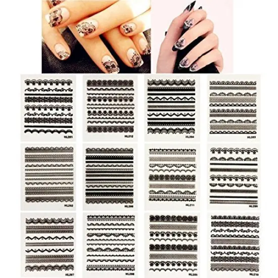 Wrapables Black Lace Nail Stickers Nail Art Lace Nail Decals, Random Mix (set of 30) {2}
