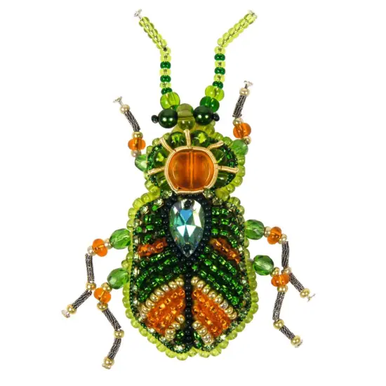 Beadwork kit for creating brooch Crystal Art Green beetle BP-329C {1}