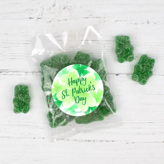 12 Pcs St. Patrick's Day Candy Party Favors Green Gummi Bears Goodie Bags with Stickers {1}