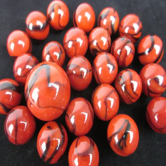 25 Glass Marbles LADYBUG Black Blood Red game pack vtg style Shooter Swirl {5}