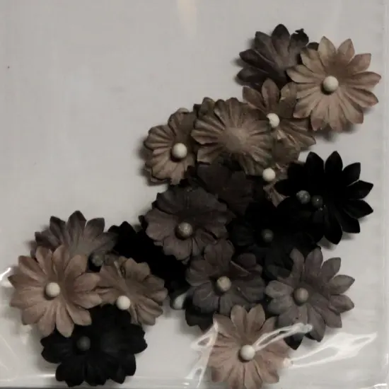 Designer Mini Beiges & Black Tri-Color Flowers 24 Pieces {1}