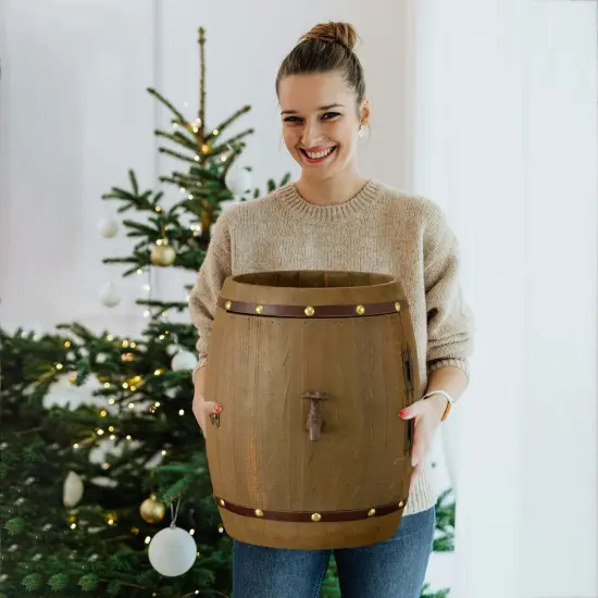 Vintage Wooden Barrel Shaped Wine Holder with a rotating turntable that allows easy access to your wine for Dining Room, Entryway, or Kitchen {3}