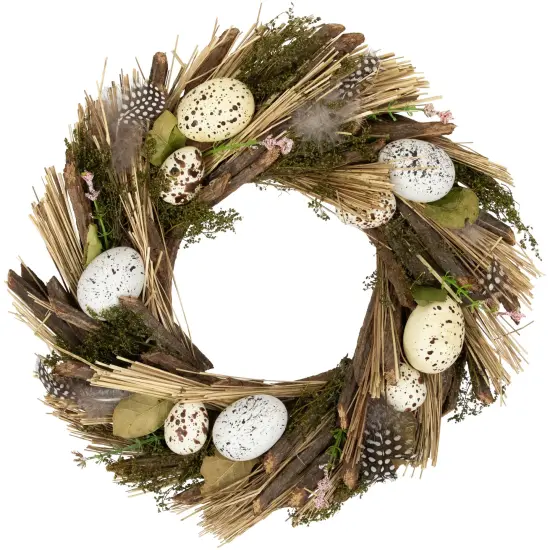 Northlight Speckled Eggs and Feathers Artificial Easter Wreath - 14" Brown {1}