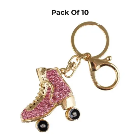 High-quality Roller Skate Rhinestone Keychain - 2 inches Metal with rhinestones | RAHEEV&reg; Pink {1}