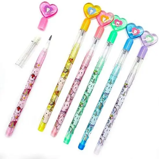 Tiny Mills 24 Pcs Unicorn Kitty Multi Point Stackable Pencil with Eraser {3}