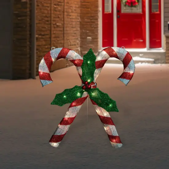 Northlight Double Candy Cane Lighted Outdoor Christmas Decoration - 26" - Clear Lights Red {3}