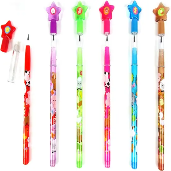 TINYMILLS 24 Pcs Farm Animals Stackable Push Pencil Assortment with Eraser for Party Favors {4}