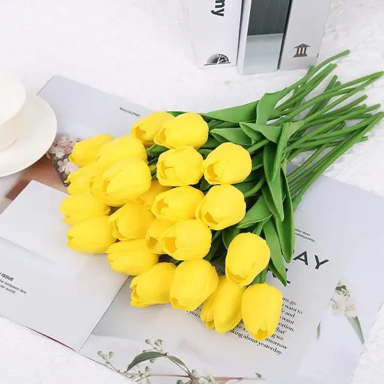 24 Pcs Real Touch Artificial Tulips for All Occasions Yellow {2}