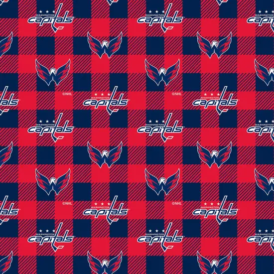 Sykel Enterprises NHL Team Fleece Blanket Fabric-Washington Capitals Buffalo Plaid Fleece Fabric {1}